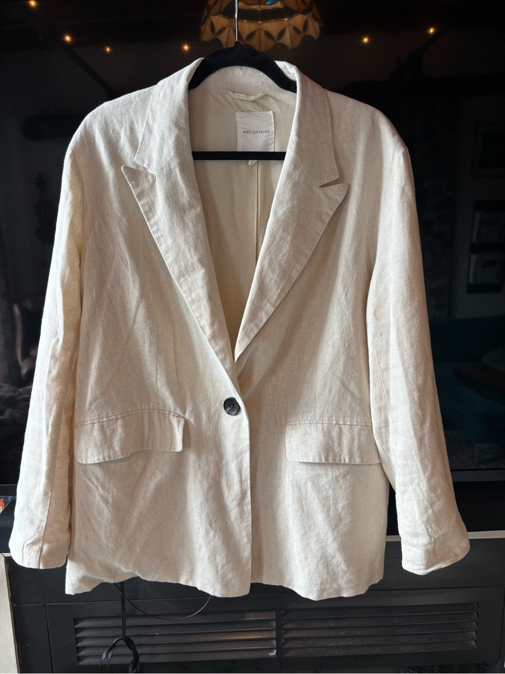 Avec Les Filles Cream Linen Single-Button Blazer